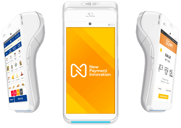 3 NPI white card reader machines facing in different directions.