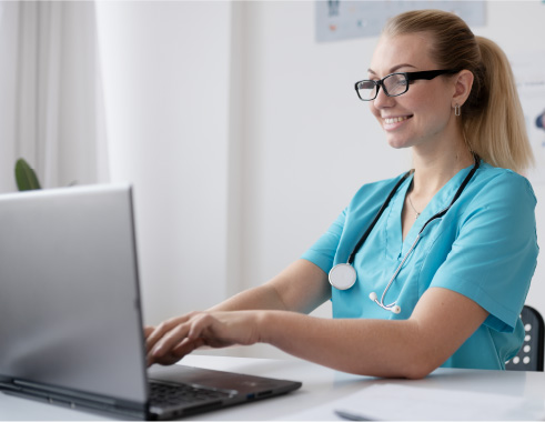 a nurse takes a deposit over virtual payment terminal