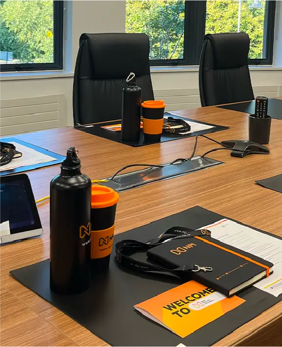 a desk in NPI HQ is set up to begin NPI partner training sessions