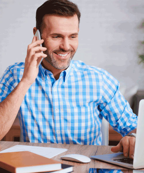 A man makes a payment over the phone without a card reader