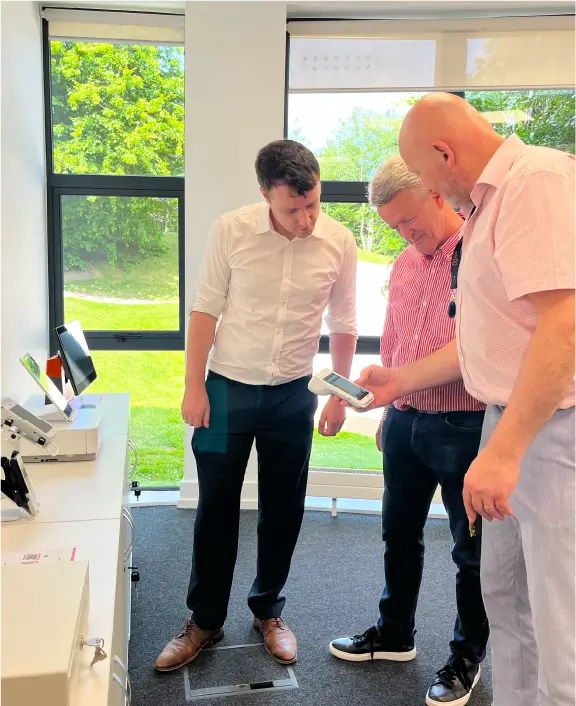 A potential merchant visits the Experience Suite at NPI headquarters in Citywest