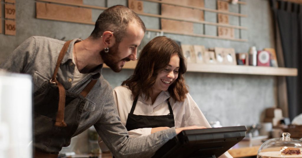 an epos till system in use at a business