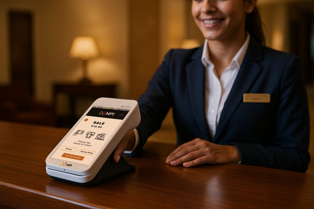 Hospitality payment solutions Ireland integration showing hotel staff using integrated payment management system