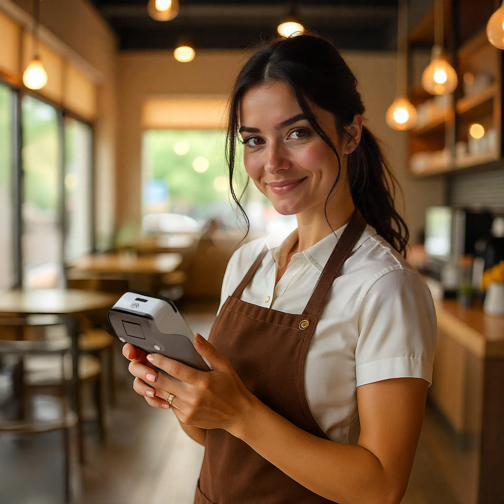 waiter holding PAX A920 PRO demonstrating open banking Ireland payment solutions and bank transfer payments Ireland technology integration
