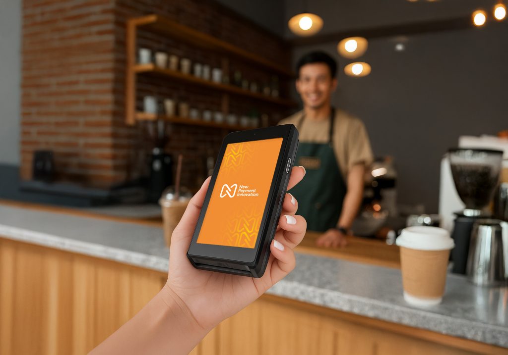 person holding Castles S1 MINI 2 card reader in coffee shop demonstrating small business payments Ireland solutions and startup payment solutions Ireland for café