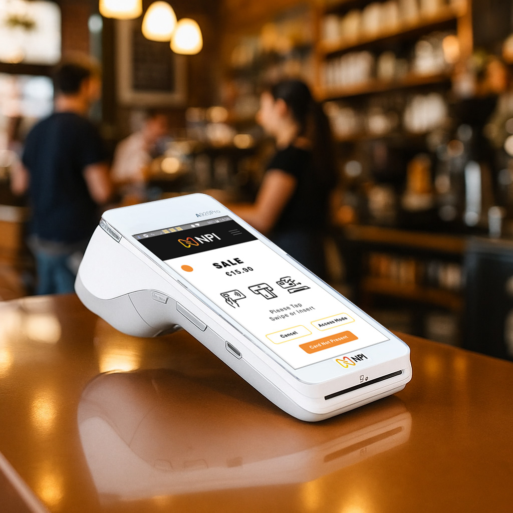 Card machine troubleshooting Ireland - PAX A920 PRO payment terminal on coffee shop counter