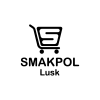 A square image of Smakpol's logo in black and white. There is a graphic of a shopping trolley with a basket on it that has the letter 'S' on the side.